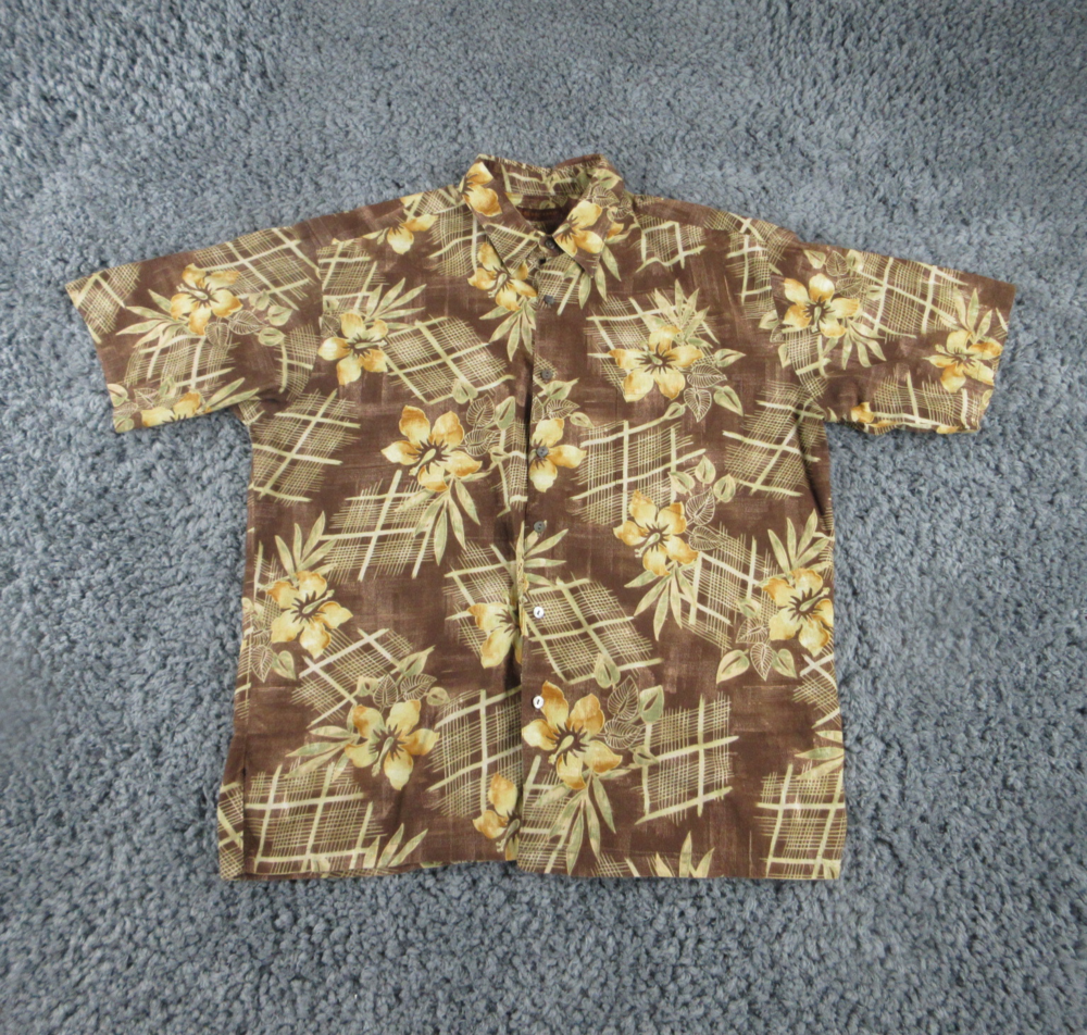 Tori Richard Shirt Mens Large Brown Floral Cotton Lawn Button Up